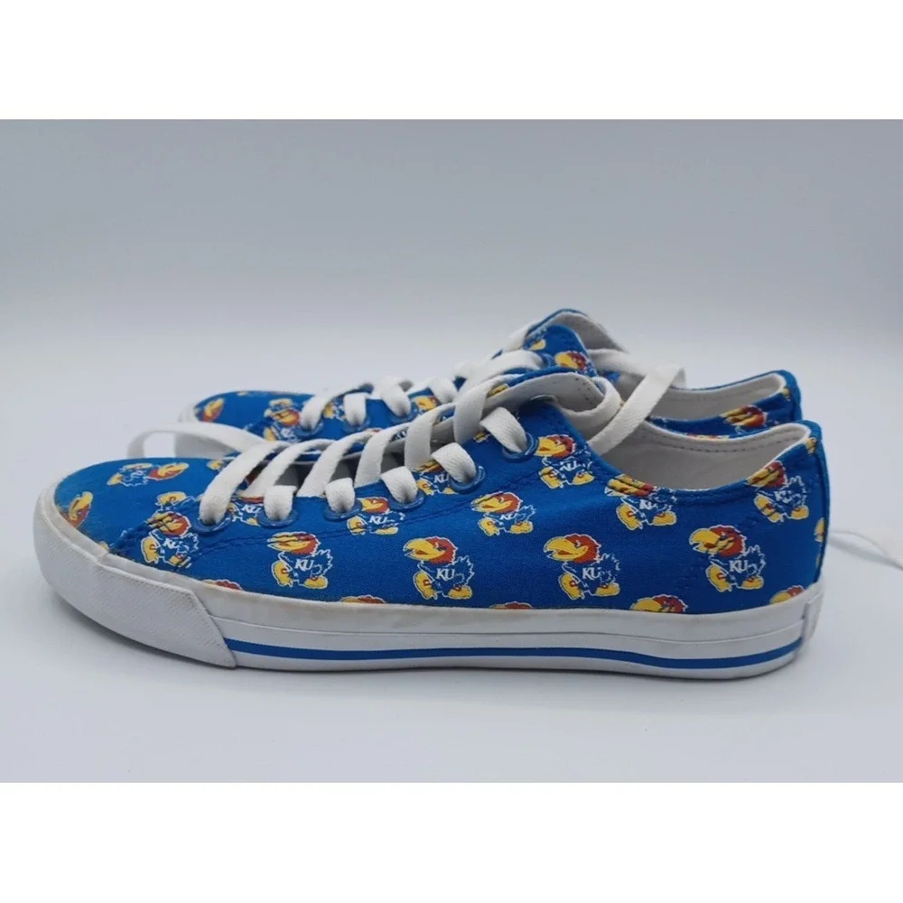Unisex Row One NCAA Kansas Jayhawks All Over‎ Logo Low Top Lace Up Shoes W6 M4.5